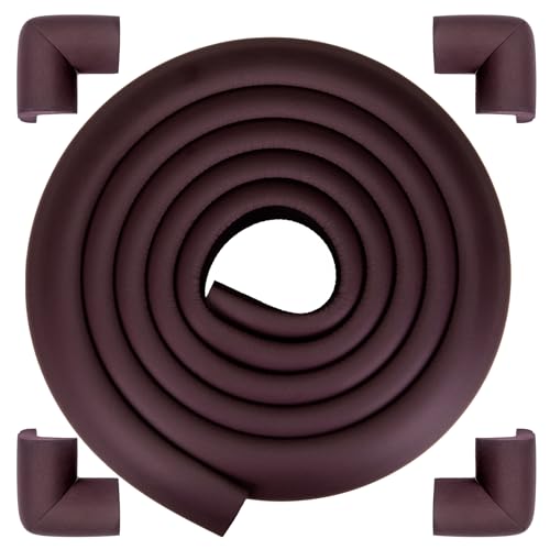 Image of Corner Protector Baby, Baby Proofing Edge Corner Protector, Waterproof Soft Foam Cushion with Adhesive Tape (6.6ft Edge + 4 Corners),Wall Corner Protector for Fireplace, Table, Stair, Cabinet(Brown)