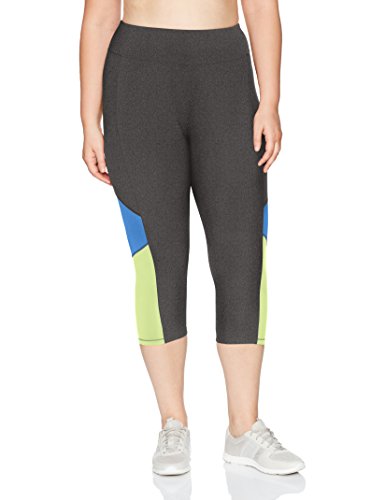 JUST MY SIZE Women's Plus Size Active Pieced Stretch Capri, Granite Heather/Odyssey/Washed Lime, 2X