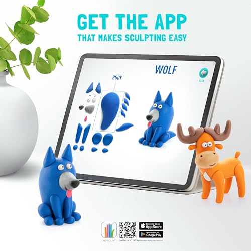 Image of HEY CLAY Forest Animals - Claymate Wolf - Air Dry Clay Kit 3 cans and Sculpting Tools with Fun Interactive Instructions App