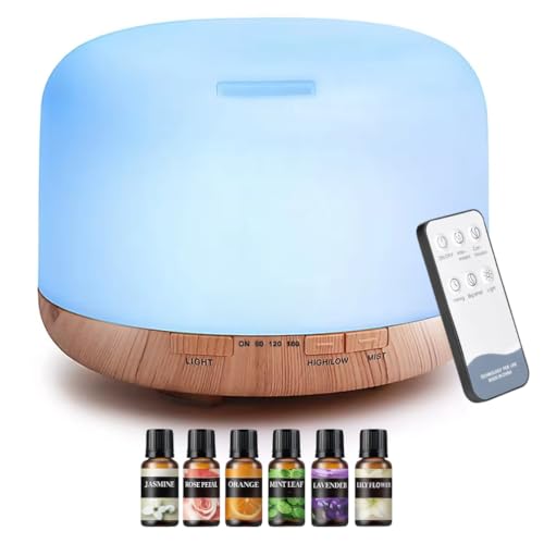 500ML Diffuser with 6 Essential Oils Set Ultrasonic Aromatherapy ...