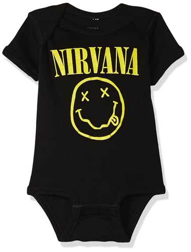 Image of Nirvana unisex baby Nirvana Smiley Onesie, Black, 6 Months and Toddler T Shirt Set, Black, 12 US
