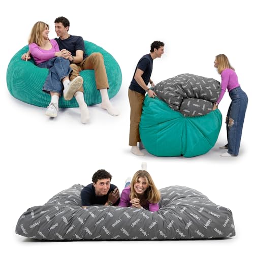 CordaRoy's Plush Bean Bag - Convertible Bean Bag Chair - Machine-Washable Plush Fabric Cover - for Basement, Living Room, Game Room, Dorm & More - Full Size - Cyan | Made in The USA