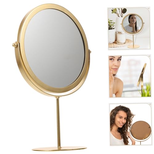 Espejo de maquillaje redondo Luxshiny dorado para mesa miniatura 5