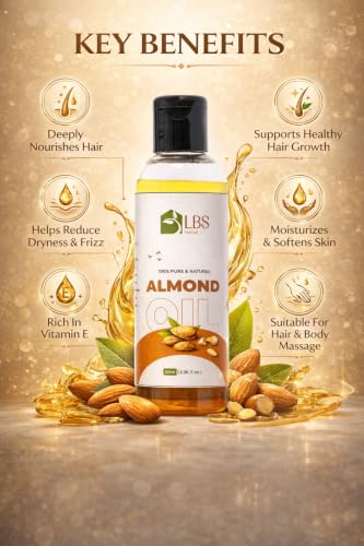Image of Pure Sweet Almond Oil 100% Extra Virgin Cold Pressed | Natural Carrier Oil for Hair, Skin & Body Massage | Deep Moisturizing Hair Oil for Soft & Healthy Looking Hair | 100ml (Pack of 2)