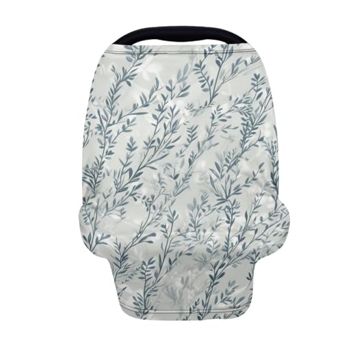 Daulesho Leaf Baby Car Seat Stroller Cover, Botanical Leaves Multi-Purpose Nursing Cover for Breastfeeding, Minimalism Style Stretchy Carseat Canopy