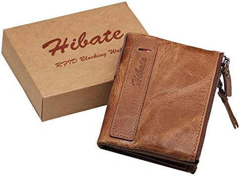 Hibate Men Leather Wallet RFID Blocking Men's Wallets Credit Card Holder Coin Pocket Purse, One_Size, A_brown