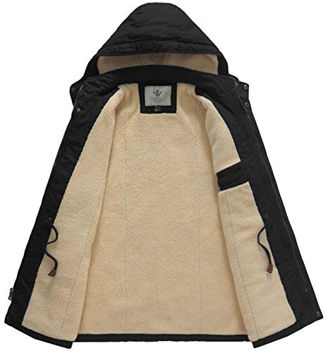 WenVen Men's Winter Sherpa Parka Mid Length Thicken Military Style Warm Jacket with Removable Hood3