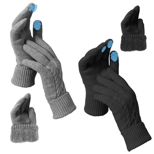 Photo de Srvak 2 Paire Gants Femme Hiver, Gants Femme Tactiles Thermique Doux et Chaud, Gants Hiver Femme Adapté au Ski, à l’Extérieur et au Travail (Noir et Gris)