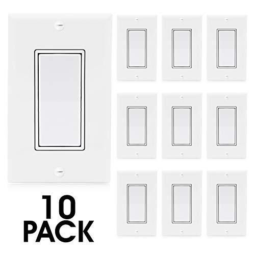 Maxxima Single Pole Decorative Wall Switch On/Off White 15A, Rocker Light Switch Wall Plates Included (10 Pack) #TOP7