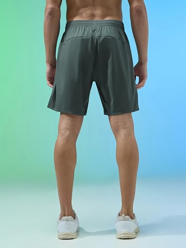Image of TECHNOSPORT Men's Solid Relaxed Fit TS LYTRA Shorts Drawstring 2-Pocket Polyester Gym Shorts for Gym Running Workout UPF50+ Anti Odour