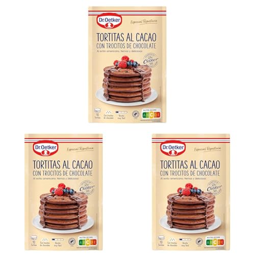DR. OETKER - Tortitas al Cacao con Trocitos de Chocolate 210 g, Preparación para 10 Raciones, Estilo Americano, Tiernas y Deliciosas, Receta para Postre, Rápido y Sencillo (Paquete de 3)