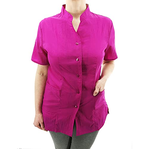 Anna Jacket Short-Sleeve Uniform with Personalized Name and Logo Embroidery for Stylist Barber Groomer Nail Art Smocks (2XL, Magenta)