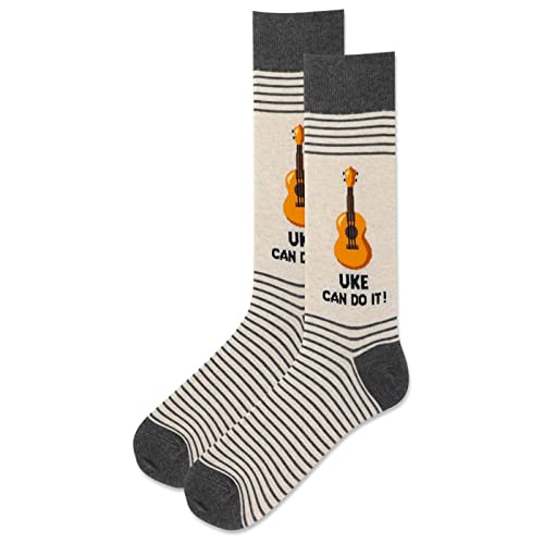 Hot Sox Men's Uke Can Do It Socks 1 Pair, Natural Melange, Men's 10-13 Shoe