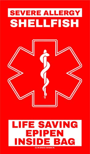 Shellfish Severe Allergy Life-Saving Medical Alert EPIPEN Inside Bag Tag