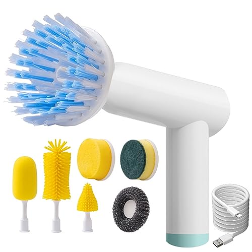 DONGTATA Cepillo de Limpieza Eléctrico Rotatorio con 7 Cabezas para Cocina, Baño, Suelo y Ventanas