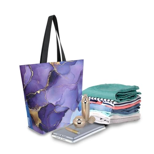 Extra Large Shoulder Tote Bag for Beach Travel Weekender Gym Purple Blue Gold Wild Marble Reusable Grocery Canvas Shopping Bag3