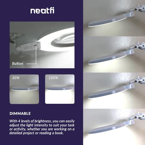 Neatfi XL Bifocal LED Magnifying Lamp, 18cm Acrylic Lens, 1600 Lumens, 3 Light Modes, 5D/20D, 168 SMDs LED, Dimmable, Adjustable Arm, Ideal for Crafts, Reading & Close Works (CCT with Clamp, White) - Cosy Home Interiors Neatfi XL Bifocal LED Magnifying Lamp, 18cm Acrylic Lens, 1600 Lumens, 3 Light Modes, 5D/20D, 168 SMDs LED, Dimmable, Adjustable Arm, Ideal for Crafts, Reading & Close Works (CCT with Clamp, White) - Image 4