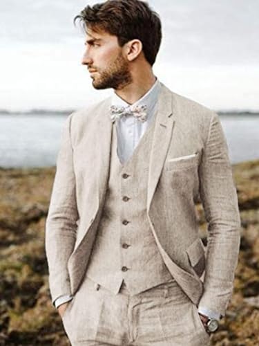 Yarizm Retro Linen 3 Pieces Suit Vintage Retro Wedding Prom Suits Slim Fit Jacket Blazer Groom Tuxedos2