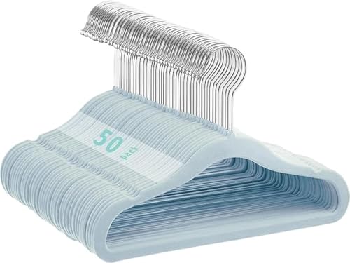 Image of Mangokit Velvet 50 Pack Kids Non Slip Hangers, 11 Inch Premium Space-Saving Nursery Hangers, Perfect Infant/Toddler Clothes Hangers for Daily Use (Blue)