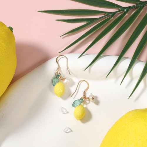 Charming Resin Lemon Dangle Earrings for Women – Trendy Yellow Fruit Hoop Jewelry with Floral Accents - Image 7