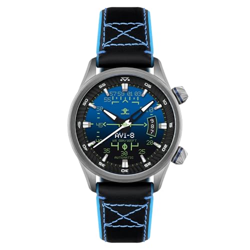 AVI-8 Hawker Harrier HUD Automatikuhr für Herren, 44 mm, mit Gummi-/Lederband, AV-4117, Farbverlauf blau, Hud Automatik