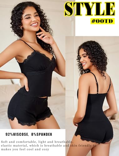 Avidlove Women Cami Pajama Set Sexy Sleepwear V Neck Lace Trim Short PJ Set Side Slit Nightwear S-XXL4