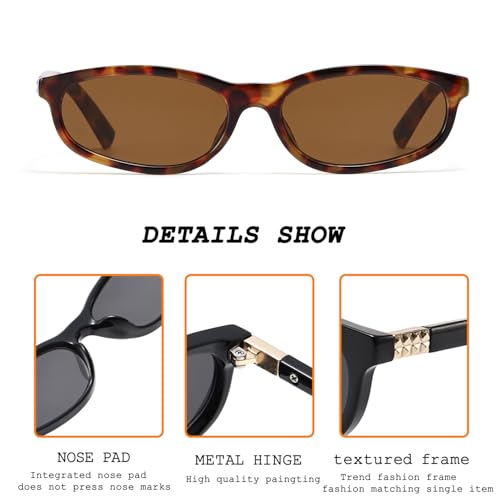 HJSTES Retro Oval Sunglasses for Women Trendy Cat Eye Sunnies Vintage Narrow 90s Y2k Designer Sun Glasses4