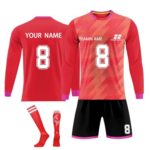 Traje de Camiseta goali Personalizado con Nombre, Logotipo del Equipo y Camiseta de fútbol Personalizada de Manga Larga para niños, Adolescentes y Adultos