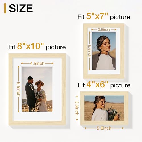 Image of Vittanly Picture Frames Set of 10, Picture Frames Collage Wall Decor with Two 8x10, Four 5x7, and Four 4x6 Photo Frames, Gallery Wall Frame Set for Wall or Tabletop Display, Natural
