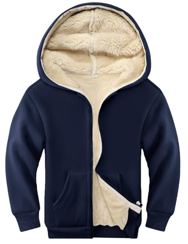 Image of Kids Sherpa Lined Zip Up Hoodie Winter Warm Fleece Jacket 4-15Y