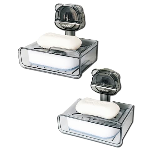 UNOSAIC Suction Cup soap Holder for Shower Walls, no-Drill Wall mounting, for bathrooms, Showers and Kitchens Gray 2-Pack