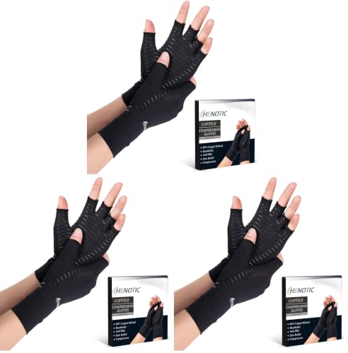 Image of Copper Arthritis Gloves for Women Men, Fingerless Breathable & Moisture Wicking Arthritis Compression Gloves for Relieving Carpal Tunnel Aches, Rheumatoid Pains, Joint Swell (Pack of 3)