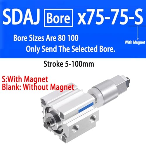 Cylindre pneumatique fin SDAJ80/100 piston double effet aimanté et course réglable alu
