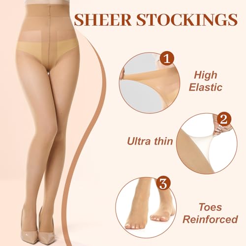 2 Pairs T-Crotch Rip Resistant High Waist Pantyhose with Reinforced Toes 10 Denier Ultra Thin Sheer Tights for Women4