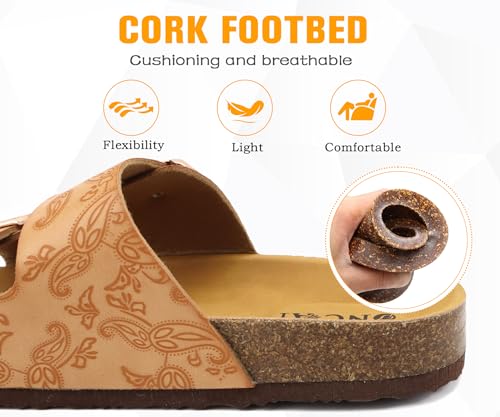 Image of ONCAI Womens Flat Slide Sandals with Arch Support 2 Strap Adjustable Buckle Slip on Slides Shoes Non Slip Rubber Sole