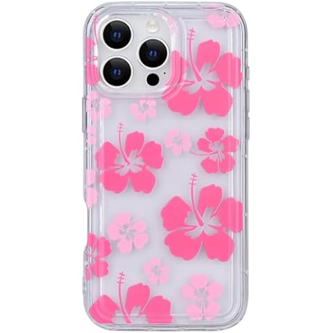 LUOWAN Clear Floral Flower Case for iPhone 16 Pro,Cute Cute Leaves Pattern Design for Women Girls, Soft TPU Girly Phone Cover Shockproof Protective Case 6.3 Inch Pink Cover