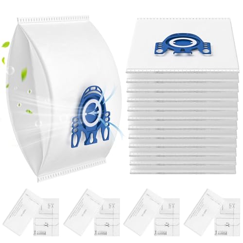 12 Pack GN Hoover Bags for Miele, 9917730 GN Vacuum Bag Compatible with Miele Classic C1, Complete C2 C3, S2 S5 S8 S400 Series,3D Efficiency Vacuum Bags Includes 4 Motor Filters & 4 AirClean Filters