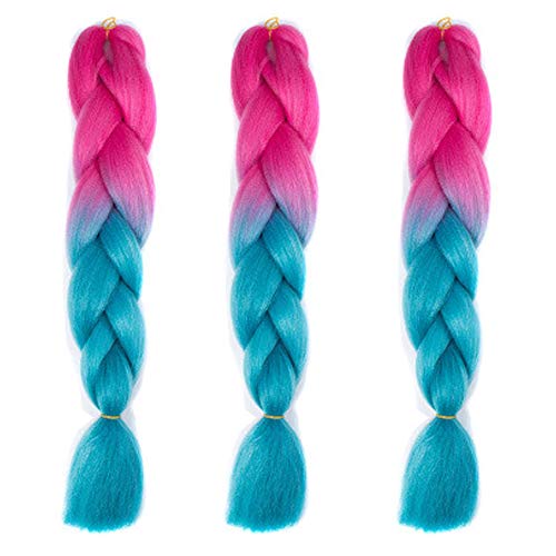 Feibin 全30色 ウィッグ エクステンション 3本セット ブレイズ 編み込み グラデーション 三つ編み ヘアアクセサリー 盛りアップ つけウィッグ かつら 毛束 ウィッグ つけ毛 ヘアアクササリー ヒップ ホップ レゲエ ダンス ヘアアレンジ(36#ブルー)