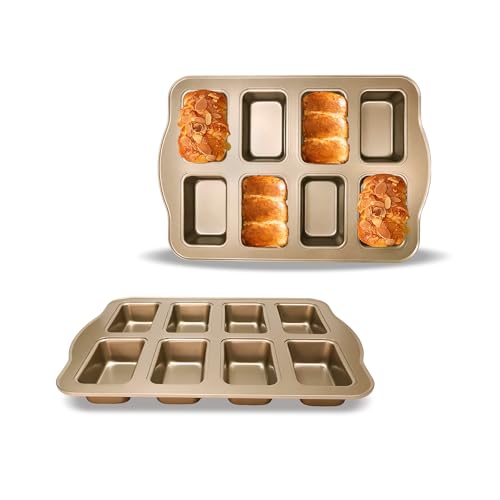 Gurlideo Mini moldes para hornear pan, lata de brownie de 8 cavidades, juego de sartenes de...