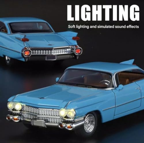 Image of Vintage Die-Cast Car Model 1:32 Scale | Alloy Metal Car with Openable Doors, Hood & Trunk | LED Headlight & Taillight with Sound | Pull Back & Go Toy for Kids & Collectors (Blue)