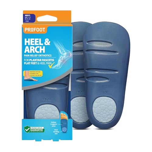 Profoot Heel and Arch Support Insoles for Men, Relieves Aching, Tired Feet, Ideal for Plantar Faciitis, Knee and Back Pain and Pronation, Pain Relief Orthotics, Shoe Inserts - Pack of 2
