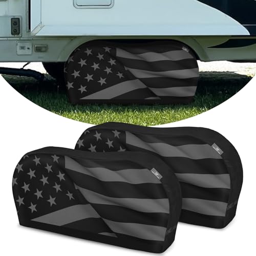 Explore Land Tough Dual Axle Tire Cover for Truck SUV Trailer Camper RV - Heavy Duty Wheel Protector Universal Fit Tire Diameters 26-28.75 (American Flag M)