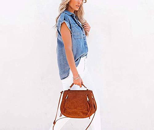 utcoco Women's Casual Loose Jean Shirts Cuffed Sleeveless Button Down Denim Shirt Tops with Pockets4