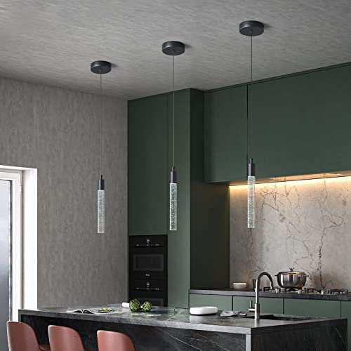 Image of Modern Kitchen Island Pendant Light Dimmable LED Black Finish Mini Crystal Pendant Lighting Bedroom Bedside Table Small Pendant Lights(1-Pack)