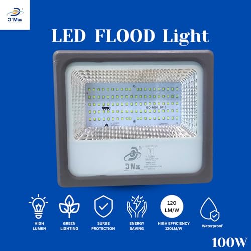 Image of D'Mak 100 Watt LED Flood Light Grey Body Down Chock Waterproof IP65 for Outdoor Purposes (5, Green)