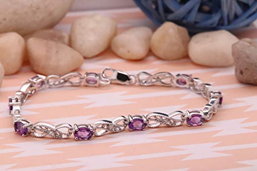 Dazzlingrock Collection Real Oval Cut Amethyst & Round Cut White Diamond Ladies Infinity Link Tennis Bracelet, Sterling Silver4