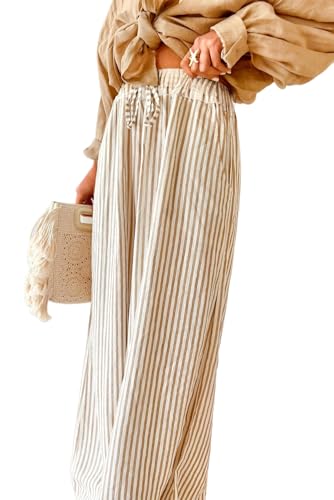 Womens Casual Pants Loose Wide Leg Drawstring Elastic High Waisted Striped Trendy Elegant Autumn Trousers with Pockets2