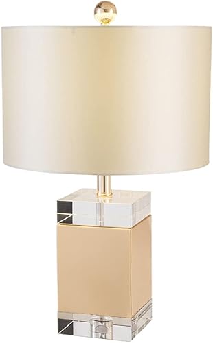 WOCOYO TDD - Lámpara de escritorio estilo europeo para sala de estar luces de mesa doradas lámparas de cristal modernas pantalla blanca luz de cama