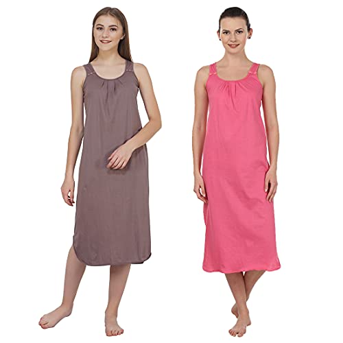 Image of BLAZON Women's Cotton Hosiery Solid Maxi Nighty Slip (Pack of 2) Available Sizes: S, M, L, XL, 2XL, 3XL, 4XL, 5XL