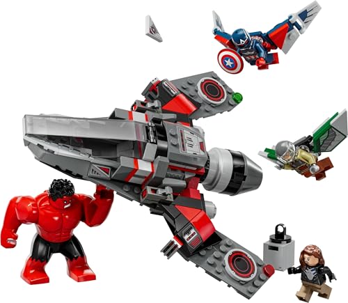 LEGO Marvel Captain America vs Hulk Rouge - Minifigurines des Avengers - Avion de Chasse à Offrir aux Enfants - Maquette de véhicule à Construire pour Les garçons et Les Filles dès 7 Ans 76292